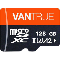 Карта памяти VANTRUE 128GB microSD, UHS-I U3 A2 4K, с адаптером, совместима с Dash Cam, смартфонами, планшетами, экшн-камерами и камерами наблюдения (128G)