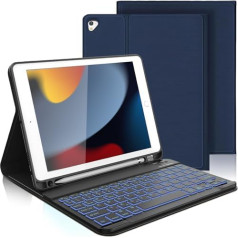 AVNICUD Keyboard Case for iPad 6th Generation - 7 Backlight QWERTZ vācu Bluetooth tastatūras magnētiskais aizsargvāciņš ar pildspalvas turētāju iPad 6./5. paaudzes, iPad Pro 9.7, iPad Air 2 & 1, tumšs