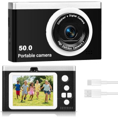 Digitālā kamera 40MP 1080P FHD fotokamera ar automātisko fokusu 8X digitālā tālummaiņa Pārnēsājamā kompaktā kamera bērniem, pusaudžiem, iesācējiem, dāvana (melna)