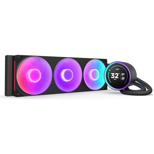 NZXT Kraken Elite 360 RGB - AIO CPU šķidruma dzesētājs - 360 mm radiators - F360 RGB Core ventilators - regulējams 2,72 collu IPS LCD displejs - Turbīna sūknis - Intel LGA 1700, 1200/115X, 1851 - AMD AM5, AM4 - melns