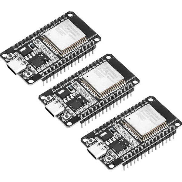 ESP32 USB C ar CP2102 mikroshēmu ESP32 NodeMCU ESP32 WROOM 32 izstrādes plate ESP-WROOM-32, 2.4GHz WiFi + Bluetooth mikrokontrolieris, 3 vienību iepakojums