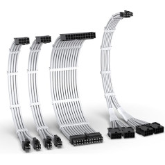 EZDIY-FAB PCIE 5.0 12VHPWR kabeļu komplekts ar piedurknēm, 16AWG barošanas kabeļa pagarinājums, 24PIN-ATX/(4+4) PIN-EPS/(12+4) PIN uz 4X 8 PIN PCIE- RTX4090/4080/4070Ti pagarinājuma kabelis - balts