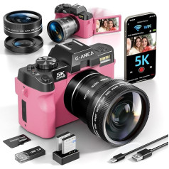 5K digitālā fotokamera fotografēšanai, 48MP/60FPS videokamera videoreportāžai, WiFi un lietotņu vadība, videoreportāžas kamera YouTube, neliela kamera ar 32GB TF karti, platleņķa un makro objektīvs