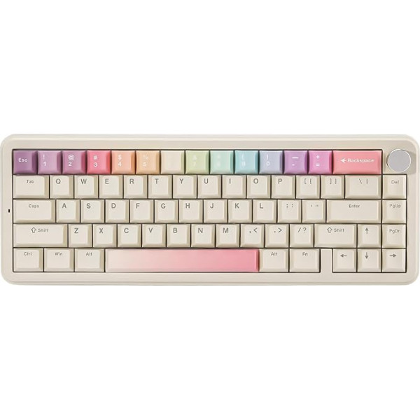 YUNZII B68 bezvadu mehāniskā tastatūra, trīs režīmu BT5.0/2.4GHz/USB-C karsti nomaināma starpliku krēmveida tastatūra, RGB apgaismojums NKRO, mīļa tastatūra Win/Mac (bēša, Cocoa Cream v2 Switch)