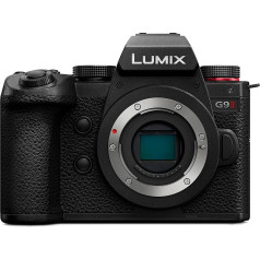 Panasonic LUMIX DC-G9M2E Micro Four Thirds bezspoguļa kamera, 25,2 MP, 4K 120p/100p un 5,7K 30p/25p, fāzes hibrīda AF, 5 asu BIS, OLED LVF, WiFi, Bluetooth, HDMI, tikai futrālis, melna