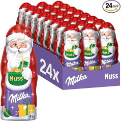 Milka Santa Claus Rieksti 24 x 45 g I Šokolādes Santa Claus Lielais iepakojums I Ziemassvētku šokolāde, kas izgatavota no 100% Alpu piena ar lazdu riekstiem