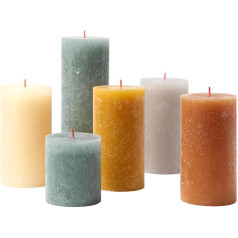 Bolsius Rustic Pillar Candles - Dāvanu komplekts ar 6 svecēm - Ziemeļnieciska atmosfēra - Dekoratīvās mājas sveces - Ilgstoša degšana - Bez aromāta - Dabīgs augu vasks - Bez palmu eļļas - Dažādu izmēru