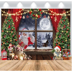 ASDCXZ Ziemassvētku foto fons 2,2 x 1,5 m, Santa Claus nāk logu Ziemassvētku eglīte Sniega skatuves Glitter Foto Sienas fons, vinila ģimenes puse Ornaments fotogrāfija fona baneris