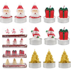 OMIGA 12 mini tējas svecīšu Ziemassvētku sveces Ziemassvētku tējas sveces bez aromāta 5 x 4 cm Ziemassvētku sveces galda rotājums Santa Sniegavīrs Ziemassvētku priekšvakarā Crazy Ziemassvētku sveces