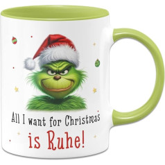 Tassenbrennerei Grinch Krūzīte - Viss, ko es vēlos Ziemassvētkos, ir Ruhe! - Kafijas krūze ar uzrakstu - Smieklīga Ziemassvētku krūze - Ziemassvētku rotājums (zaļa)