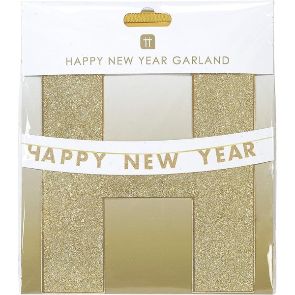 Sarunu galdi Puse Zelta Glitter Happy New Year Garland Bunting Hanging Decoration 3M Ziemassvētki