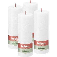 Bolsius Rustic Pillar Candles, baltas, 4 sveces, degšanas laiks 85 stundas, bez aromāta, dabīgs augu vasks, bez palmu eļļas, 19 x 7 cm