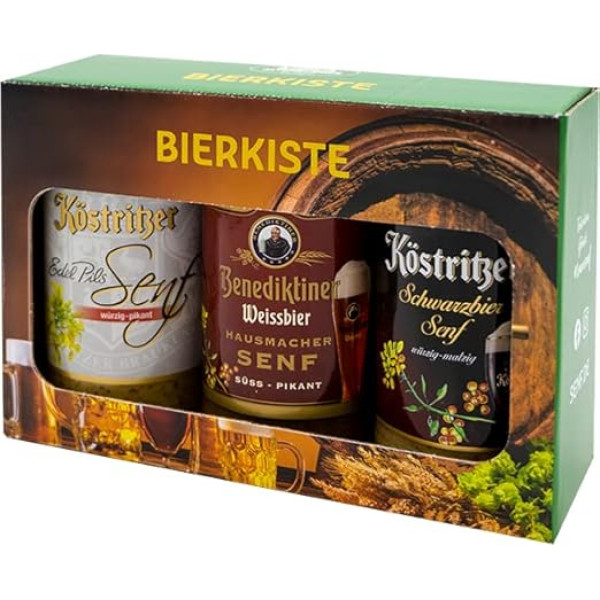 Altenburger Original Beer Crate - trīs sinepju veidi, rafinēti ar alu kā dāvanu komplekts (3 gab.), dāvanu kaste vīriešiem un sievietēm