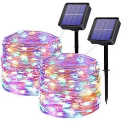 Āra saules pasaku gaismas, 2 gabali, 120 LED pasaku gaismas, ūdensizturīgas, 12 m, 8 režīmi, iekštelpu/āra zvaigžņu gaismas, dekoratīvais apgaismojums dārzam, terasei, pagalmam, ballītei, kāzām (krāsainas)