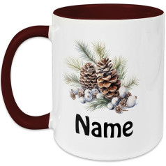 GRAZDesign Ziemassvētku krūzīte Pine Cones personalizēta ar vārdu, kafijas krūzīte Ziemassvētkiem ar tumši sarkanu keramiku - 330 ml / Pine Cones