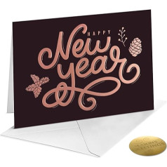 90 Happy New Year Karten mit Umschlägen | dunkelbraune Designs mit Roségoldfolie und Prägung | 18 x 14 cm Neujahrswünsche Karten mit Siegel-Aufklebern für Freunde, Familie und Lieben (5 Stück)