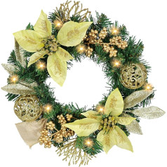 Dekorēts Ziemassvētku vainags ar LED apgaismojumu Poinsettia ogas Egles zari Ziemassvētku eglīte Baubles 30 cm Dekoratīvs vainags Adventa vainags Durvju vainags Egles vainags Ziedu vainags Ziemassvētku ziedu vainags Ziemassvētku zieds Ziemassvētki