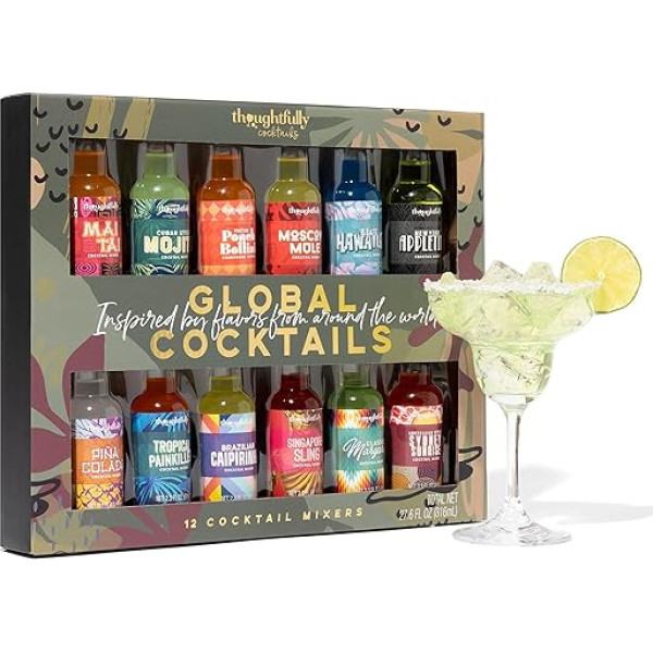 Pārdomāti dāvanas Global Cocktail Mix Set - dāvanu komplekts ar 12 aromātiem kokteiļu sajaukšanai (bez spirta - 12 x 70 ml)