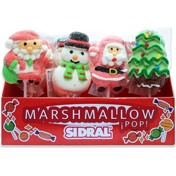 SIDRAL Marshmallow Weihnachtsspieße - Weihnachts-Süßigkeiten - Weihnachtsleckereien ohne Gluten, Allergene, festliche Süßigkeiten, 16 Stück