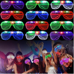 SUPRBIRD Kvēlojošas brilles, 12 LED brilles, 6 krāsu neona LED saulesbrilles, LED gaismas, plastmasas briļļu brilles bērniem un pieaugušajiem, Rave ballīšu komplekts, Laimīgu Jaungada vakaru