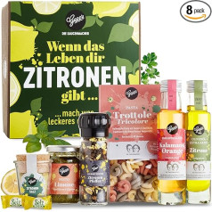 Gepp's Delicatessen Lemon Gift Box I Gardēžu dāvanu komplekts vīriešiem un sievietēm I Dāvanu grozs ar delikatesēm: I Izgatavots pēc pašu receptūras I Ekoloģiskā olīveļļa ar citronu, Pesto ar laimu un daudz ko citu.