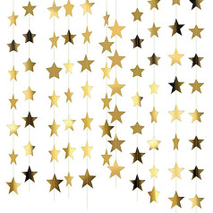 500 pēdu atstarojoša papīra virtene, dzirkstošā zvaigzne Bunting Banner Hanging Decoration Dzirkstošā Little Star Party Garlands, Glitter Star Garland Banner Backdrop (zelta)