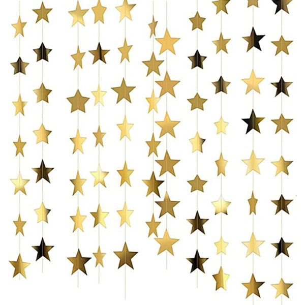 500 pēdu atstarojoša papīra virtene, dzirkstošā zvaigzne Bunting Banner Hanging Decoration Dzirkstošā Little Star Party Garlands, Glitter Star Garland Banner Backdrop (zelta)