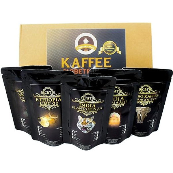 Coffee Globetrotter - Real Rarities - Box (Medium Ground [Filter + Hand]) - 5 x 65 g Rarities Top Coffee - Kļūsti par pētnieku - Dāvanu komplekts - Pasaules valstu kafija