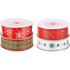 piegādes karte 4 Rollen Weihnachtsbänder, Ripsband, 9,1 m, Schneeflocke, Herz, Hirschmuster für Weihnachtsdeko, Weihnachtskranz, Schleife, Geschenkverpackung, Blumenstrauß, Schleifenband