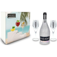 Scavi & Ray Bling Bling Silber Glitzer Giftbox dāvanu komplekts - Scavi & Ray Prosecco Frizzante 0,75l (10% Vol) + 2x Prosecco Gläser -[Enthält Sulfite]