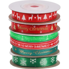 uxcell 6 Rollen Weihnachtsbänder, Ripsband, Geschenkband, 9,1 m, Weihnachtsbaum, Schneeflocke, Hirsch, Muster für Weihnachtskranz, Schleife, Geschenkverpackung, Blumenstrauß