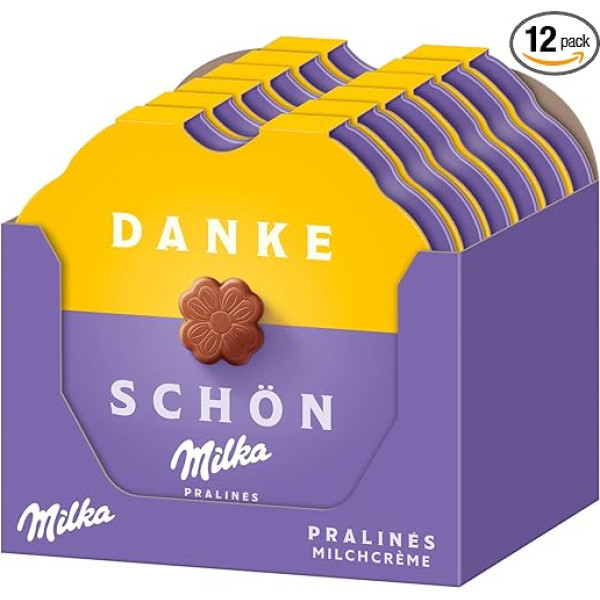 Milka Kleines Dankeschön (Mazā pateicība), 12 x 44 g, smalkas šokolādes konfektes no piena krējuma ar Alpu piena šokolādes pārklājumu