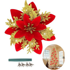 ASOPFYUM Weihnachtsstern, rote Blumen für den Weihnachtsbaum, 12 Stück, Weihnachtsstern-Dekorationen, Weihnachtsblumendekorationen, Weihnachtsbaum, Weihnachtskranz-Dekorationen