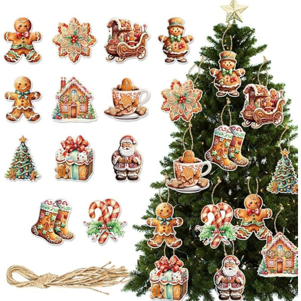 12 Stück Lebkuchenmann Weihnachtsbaum Hängende Dekorationen Weihnachtsbaum Ornamente Set Anhänger Lebkuchenmann für Festliche Urlaub Party Dekoration DIY Handwerk Zubehör (12 Design-Stile)