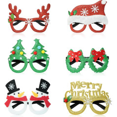 6 Stück Weihnachtenbrillen Neuheit, Xmas Glassesc Erwachsene, Weihnachten Neuheit Brille, Weihnachten Party Brille, Weihnachten Party Requisiten, Weihnachten Zubehör zu tragen, Weihnachtsmann Brille,