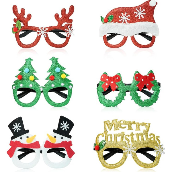 6 Stück Weihnachtenbrillen Neuheit, Xmas Glassesc Erwachsene, Weihnachten Neuheit Brille, Weihnachten Party Brille, Weihnachten Party Requisiten, Weihnachten Zubehör zu tragen, Weihnachtsmann Brille,