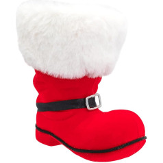 Idena 30538-Nikolausstiefel ca, rot beflockter Weihnachtsstiefel mit Schnalle und Fellbesatz, als Weihnachtsdekoration oder Geschenkverpackung, 13 x 9 x 14,5 cm