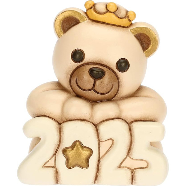 THUN - Teddy Frohes Jahr 2025 aus Keramik, Champagner, 6,5x6,8 cm, Höhe 7,8 cm