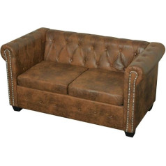 Tidyard Chesterfield dīvāns 2-sēdeklis atpūtas telpa Ādas dīvāns dīvāns dīvānu komplekts Vintage dīvāns Biroja dīvāns Mīkstās mēbeles stila dīvāns dīvānu komplekts Mīkstās dīvāns mākslīgās ādas brūns