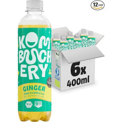 KOMBUCHERY® Ginger Raw Kombucha Organic, 6 x 400 ml buteliai, fermentuota arbata su gyvomis žarnyno kultūromis, mažai cukraus ir kalorijų, nepasterizuota, veganiška, tvari, testų nugalėtoja