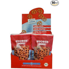 HUOBER Organic Mini Pretzel, 4 letes ar 20 x 40 g maisiņiem katrā (kopā 80 iepakojumi)