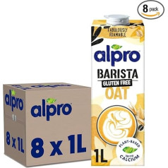 Alpro Barista auzu dzēriens - putojošs - vegānisks un bez piena - dabiski nesatur laktozi - bagāts ar šķiedrvielām, kalciju un vitamīniem - 8 x 1 litrs - izturīgs