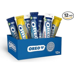 OREO kaste I 12 Oreo cepumu iepakojumi I 3 Oreo šķirnes I I Ietver 6 x Oreo Original, 3 x Oreo Golden, 3 x Oreo Double I Biskvītu dāvanu kaste