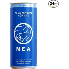 Minerālūdens. NEA kārba. Minerālūdens ar gāzētu gāzi - 24 vienību iepakojums x 33cl Minerālūdens 24 kārbās pa 33cl. Dzirkstošais minerālūdens no skārda