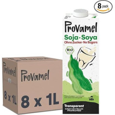 Provamel organiskais sojas dzēriens bez cukura, augu dzēriens, vegāns, bez laktozes, bez glutēna, UHT, 8 x 1 L (8 gab.)