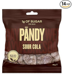 PÄNDY Sour Cola Low Carb Sweets, veselīgi saldumi, skābi saldumi ar kola garšu, ar zemu cukura un kaloriju saturu, diabētiski saldumi, 14 maisiņi x 50 g