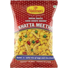 6 x Haldiram's Khatta Meetha Salds un sāļš maisījums aus Sago un rīsu pārslas Indijas uzkodas 150 g x 6 iepakojums