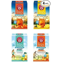 frio tējkanna ar 4 ledus tējas maisījumiem - ar jaunajām šķirnēm Classic Iced Tea Lemon and Peach, Sport Apple Lemon un Mango Orange ar vitamīniem (4 x 45 g)