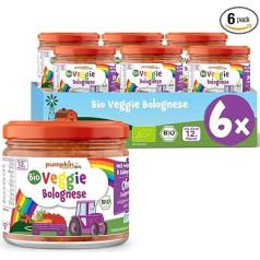 Pumpkin Organics Organic Veggie Bolognese 6 x 250 g bērniem no 12 mēnešu vecuma - makaronu mērce bez piedevām, bagāta ar dārzeņiem - ideāli piemērota visai ģimenei