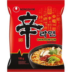 Nong Shim Instant Noodles Shin Ramyun - Korejas liellopa liellopa Ramen zupa, ļoti karsta - ātra pagatavošana - 6 x 120 g vērtīga iepakojums